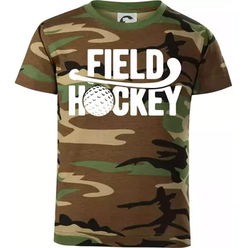 Chlapecké tričko Field hockey míček a nápis - Dětské maskáčové triko - 104-110cm / 3-4 roky ( Hnědý maskáč )