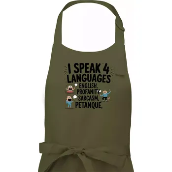 Kuchyňská zástěra I speak 4 language - Petanque - Dámská zástěra na vaření - Univerzální velikost ( Khaki )