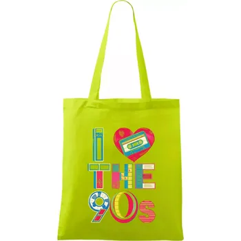 I love 90s - srdce a kazeta - Taška bavlněná - 42 x 38 cm ( Limetková )
