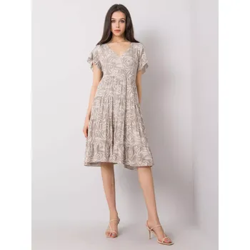 Dámské šaty Dámské volné šaty s volánkem awd0465 - FPrice béžová L-40