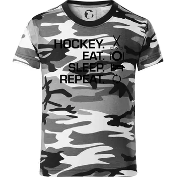 Chlapecké tričko Pozemní hokej eat sleep repeat - Dětské maskáčové triko - 104-110cm / 3-4 roky ( Šedý maskáč )