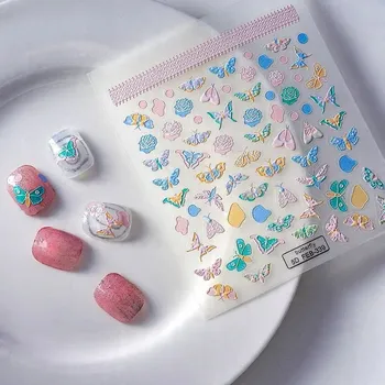 Umělé nehty Samolepky na nehty 3D - Pastelové motýlky, samolepicí s plastickým efektem