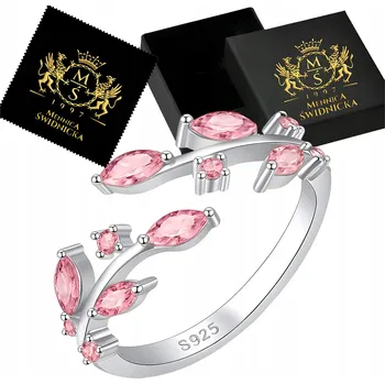 Prsten Prstýnek Stříbrný 925 se Zirkony Nastavitelný Univerzální Velikost Růžový