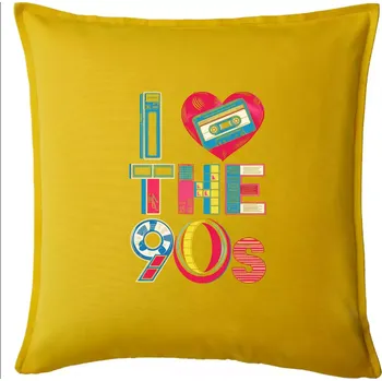 Polštář I love 90s - srdce a kazeta - Polštář 50x50 - 50x50 - Pouze potah ( Žlutá )