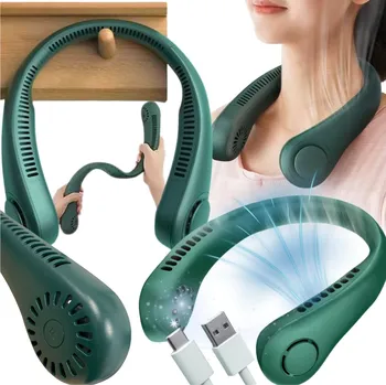Domácí ventilátor VĚTRÁČEK NA KRK MINI CHLADICÍ VENTILÁTOR SPORTOVNÍ PŘENOSNÝ ZELENÝ MALÝ