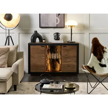 Obývací stěna 2dveřový příborník světlé dřevo černé MDF skříňky s policemi LED světlo rustikální styl obývací pokoj ložnice úložný prostor Beliani