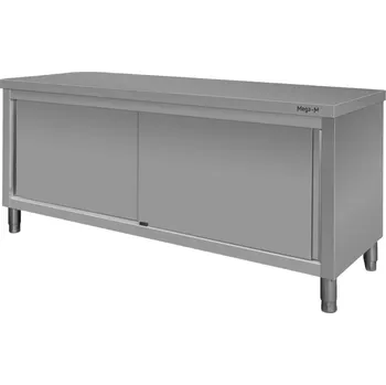 Dílenský stůl Mobler Centrální pracovní stůl se skříňkou z nerezové oceli, 180x60x85 cm, posuvné dvířky