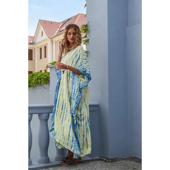 Dámské šaty ŽLUTÉMODRÉ EXOTICKÉ HEDVÁBNÉ ŠATY PECA del SOL