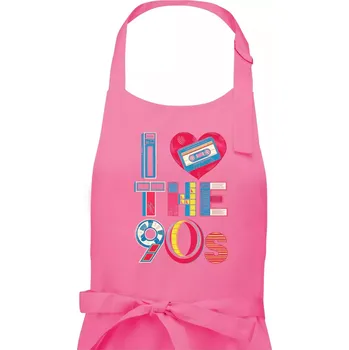 Kuchyňská zástěra I love 90s - srdce a kazeta - Dámská zástěra na vaření - Univerzální velikost ( Růžová )