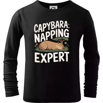 Chlapecké tričko Capybara Napping Expert - Triko dětské Long Sleeve - 122 cm/6 let ( Černá )