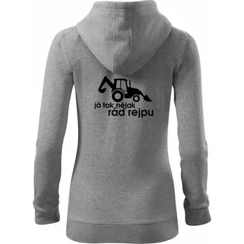Dámská mikina Traktorbagr - Já tak nějak rád rejpu - Dámská mikina trendy zipper s kapucí - XS ( Tmavě šedý melír )