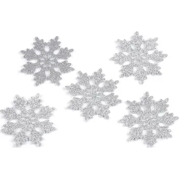 Vánoční dekorace Vánoční filcová vločka s glitry Ø75 mm Varianta: 3 stříbrná, Balení: 10 ks