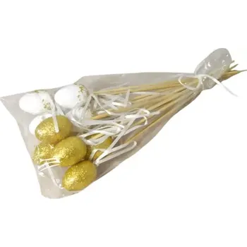 Velikonoční dekorace Dekorace - Vejce plast. zápich 4cm bílozlatá