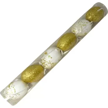 Velikonoční dekorace Dekorace - Vejce plast tuba 6cm/6ks bal. bílozlatá