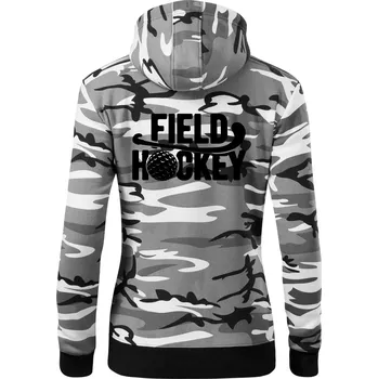 Dámská mikina Field hockey míček a nápis - Dámská mikina trendy zipper s kapucí - S ( Šedý maskáč )