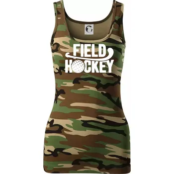 Dámské tričko Field hockey míček a nápis - Dámské Maskáčové tílko - M ( Hnědý maskáč )