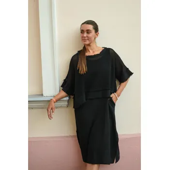 Dámské šaty DVOUDÍLNÝ ČERNÝ LNĚNÝ SET PECA del SOL