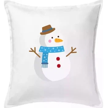 Polštář Sněhulák se šálou - Polštář 50x50 - 50x50 - Včetně výplně ( Bílá )