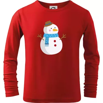 Sněhulák se šálou - Triko dětské Long Sleeve - 146 cm/10 let ( Červená )