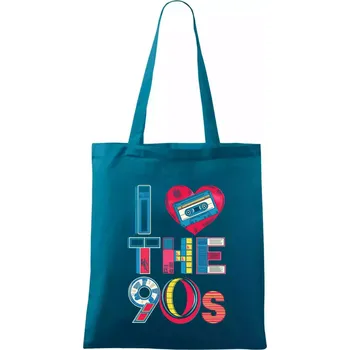 I love 90s - srdce a kazeta - Taška bavlněná - 42 x 38 cm ( Petrolejová )