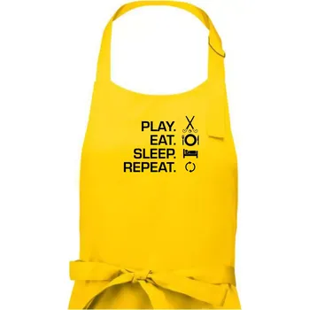 Kuchyňská zástěra Play eat sleep repeat pozemní hokej - Dámská zástěra na vaření - Univerzální velikost ( Žlutá )