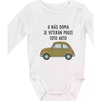Kojenecký body U nás doma je veterán pouze toto auto zelené - Body kojenecké s dlouhým rukávem - Dlouhý r. do 3 měs ( Bílá )