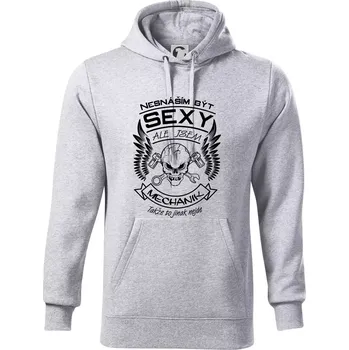 Pánská mikina Nesnáším být sexy - mechanik - Mikina pánská Cape s kapucí - 5XL ( Světlešedý Melír )