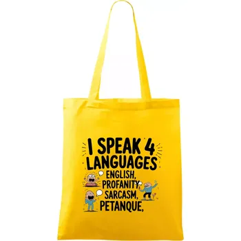 I speak 4 language - Petanque - Taška bavlněná - 42 x 38 cm ( Žlutá )