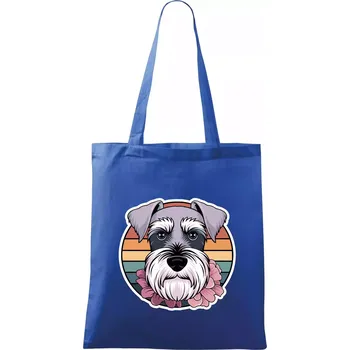 Nákupní taška Knírač - fenka a květiny - Taška bavlněná - 42 x 38 cm ( Královská modrá )