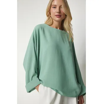 Dámská halenka Štěstí Istanbul Dámská Vodní Zelená Halenka s Netopýřími Rukávy a Volánky Happiness İstanbul kaki 2473845