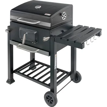 Zahradní gril Mobler Zahradní gril Compact na dřevěné uhlí s víkem, 1x odkládací stolek, 55×42 cm, černý
