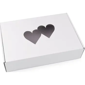 Papírová krabice s průhledem - srdce bílá 10 ks