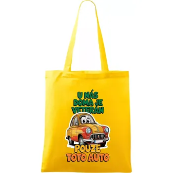 Nákupní taška U nás doma je veterán pouze toto auto barevný nápis - Taška bavlněná - 42 x 38 cm ( Žlutá )