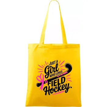 Nákupní taška Just a girl who loves field hockey černo růžové - Taška bavlněná - 42 x 38 cm ( Žlutá )