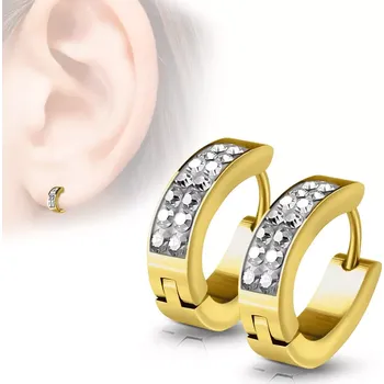 Náušnice Ocelové kloubové náušnice - ovál vykládaný drobnými čirými zirkony - Barva: Měděná