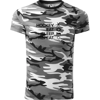 Pánské tričko Pozemní hokej eat sleep repeat - Army CAMOUFLAGE - L ( Šedý maskáč )