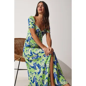 Dámské šaty Štěstí İstanbul Dámské námořnická zelená květinová štěrbina letní viskózové šaty Happiness İstanbul Other 2283122