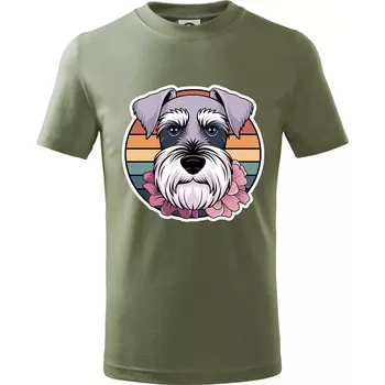 Dětská móda Knírač - fenka a květiny - Tričko dětské bavlněné - 104-110cm / 3-4 roky ( Khaki )