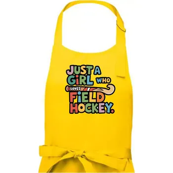 Kuchyňská zástěra Barevný nápis Just a girl who loves field hockey - Dámská zástěra na vaření - Univerzální velikost ( Žlutá )