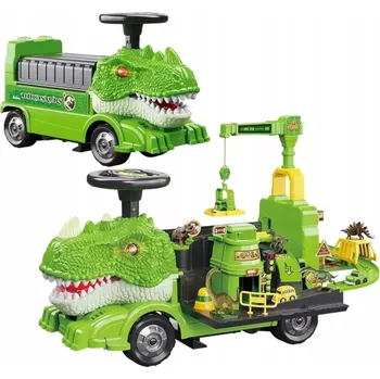 Odrážedlo Odrážedlo 2v1 dinosaurus + 4 autíčka rozložitelný parkovací jeřáb zvuk