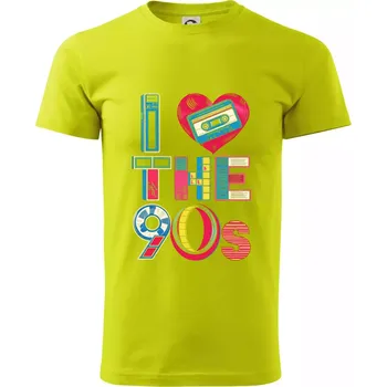 Pánské tričko I love 90s - srdce a kazeta - Klasické pánské triko vyšší gramáže - XS ( Limetková )