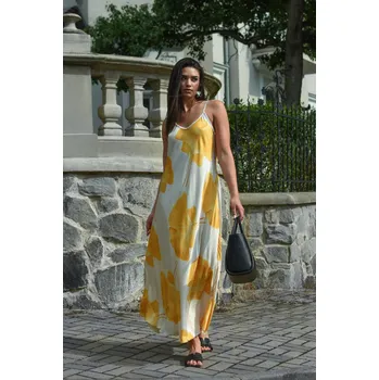 Dámské šaty LEHKÉ DÁMSKÉ SATÉNOVÉ MAXI ŠATY PECA del SOL Ginkgo Biloba