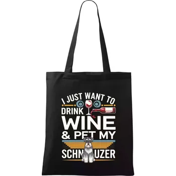 Miluju knírače a víno - Taška bavlněná - 42 x 38 cm ( Černá )