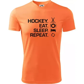 Pozemní hokej eat sleep repeat - Dětské triko sportovní (dresovina) - 146 cm/10 let ( Neon mandarine )