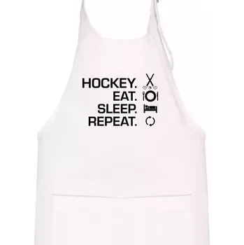 Kuchyňská zástěra Pozemní hokej eat sleep repeat - Dětská zástěra na vaření - Univerzální velikost ( Bílá )