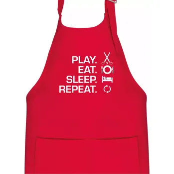 Kuchyňská zástěra Play eat sleep repeat pozemní hokej - Dětská zástěra na vaření - Univerzální velikost ( Červená )