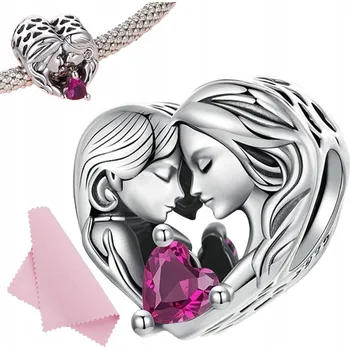 Přívěsek Přívěsek Charms Srdce Máma a dcera, přívěsek Charms Sestra, stříbro ryzosti s925