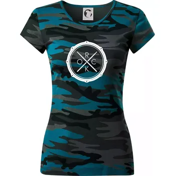 Paličky bicí ROCK - Dámské maskáčové triko - M ( Petrolejová maskáč )