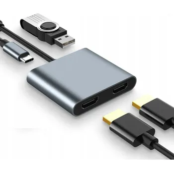 USB hub Adaptér HUB Převodník 4v1 USB-C 3.1 2x HDMI 4K USB 3.0 Power Delivery PD