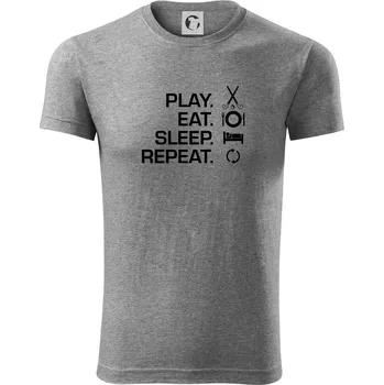 Pánské tričko Play eat sleep repeat pozemní hokej - Viper FIT - Pánské zůžené tričko - S ( Tmavě šedý melír )